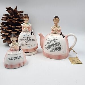 Vintage 1950s ENESCO Pink Lady Prayer Kitchen Set